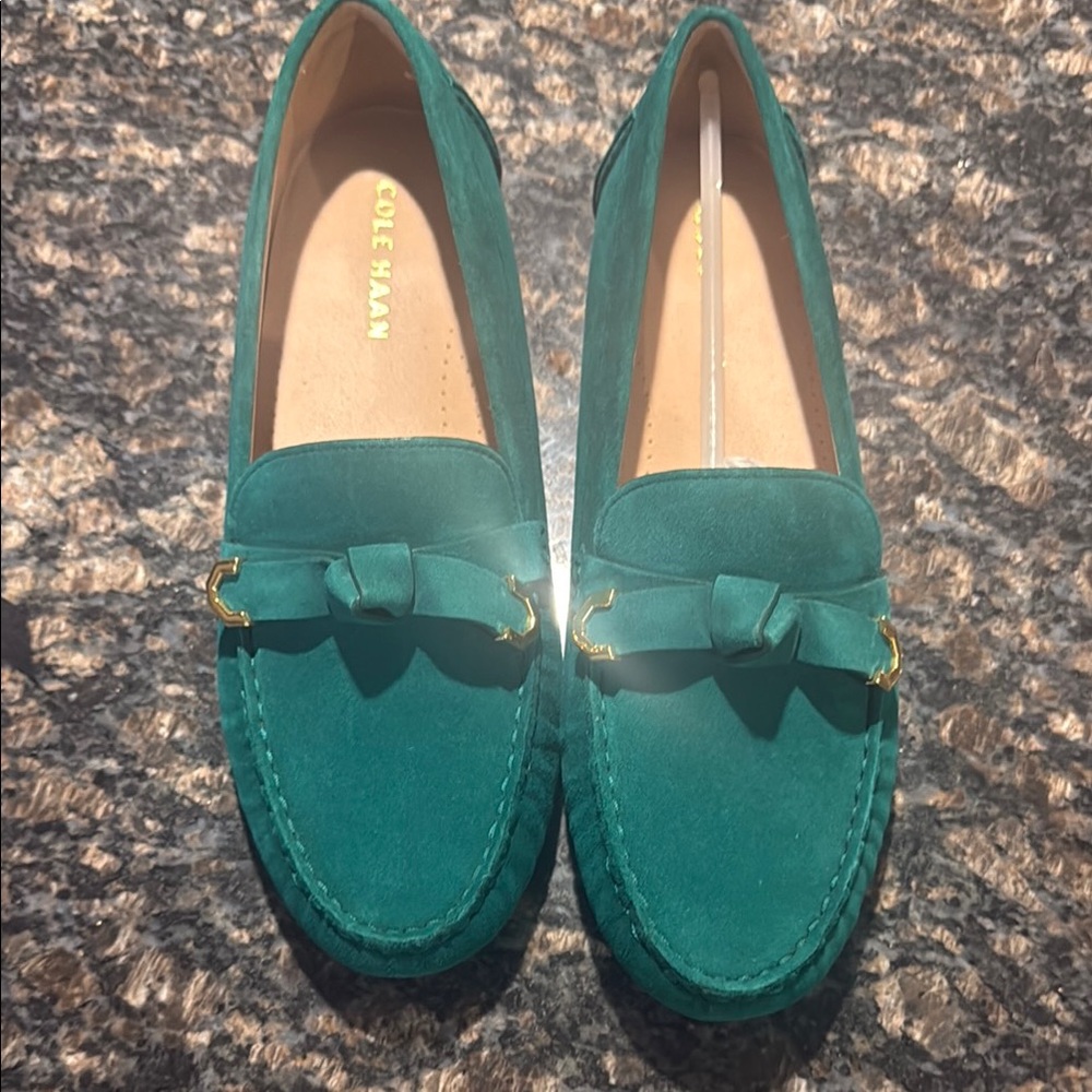 Cole Haan Green Suede Flats Slip-On Loafers